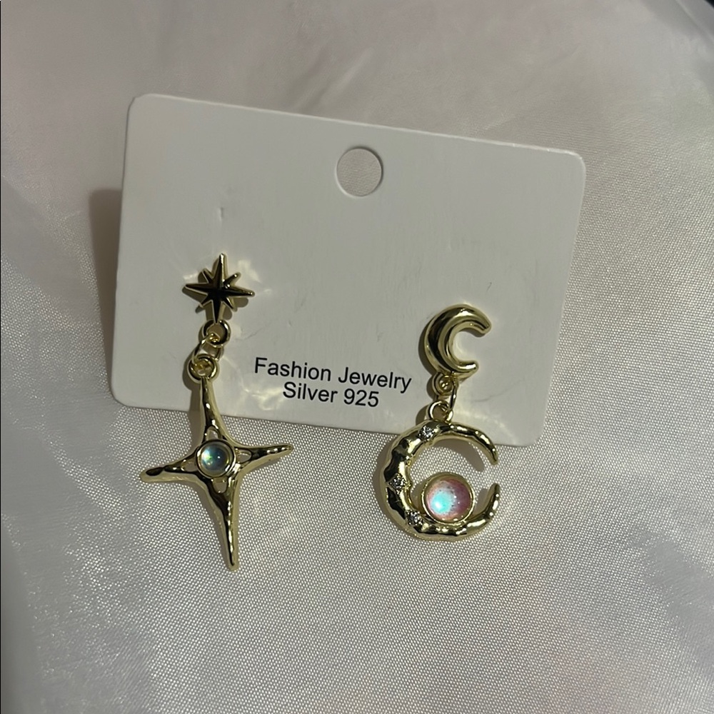 Gold Star and Moon Earrings